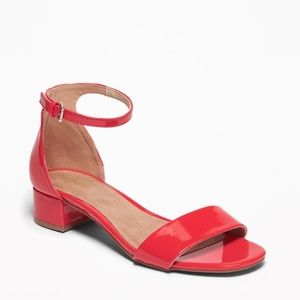 Faux Patent Low Heel Sandal